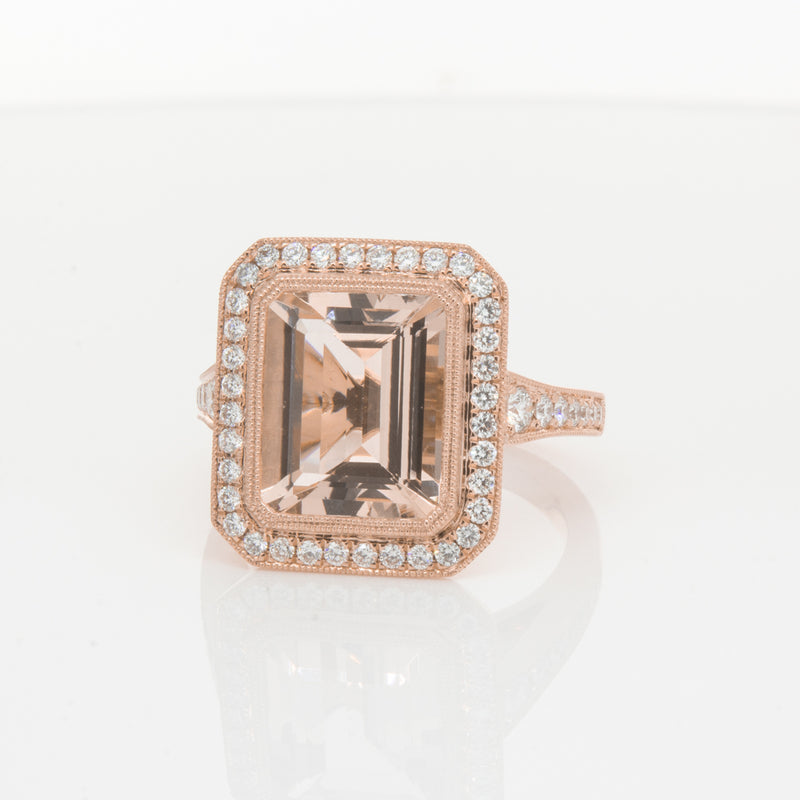 18ct Rose Gold 3.76ct Morganite & Diamond Ring-Walker & Hall