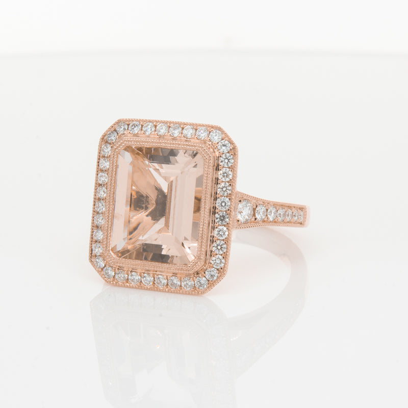18ct Rose Gold 3.76ct Morganite & Diamond Ring-Walker & Hall