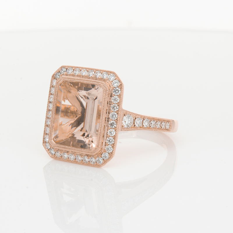 18ct Rose Gold 3.76ct Morganite & Diamond Ring-Walker & Hall