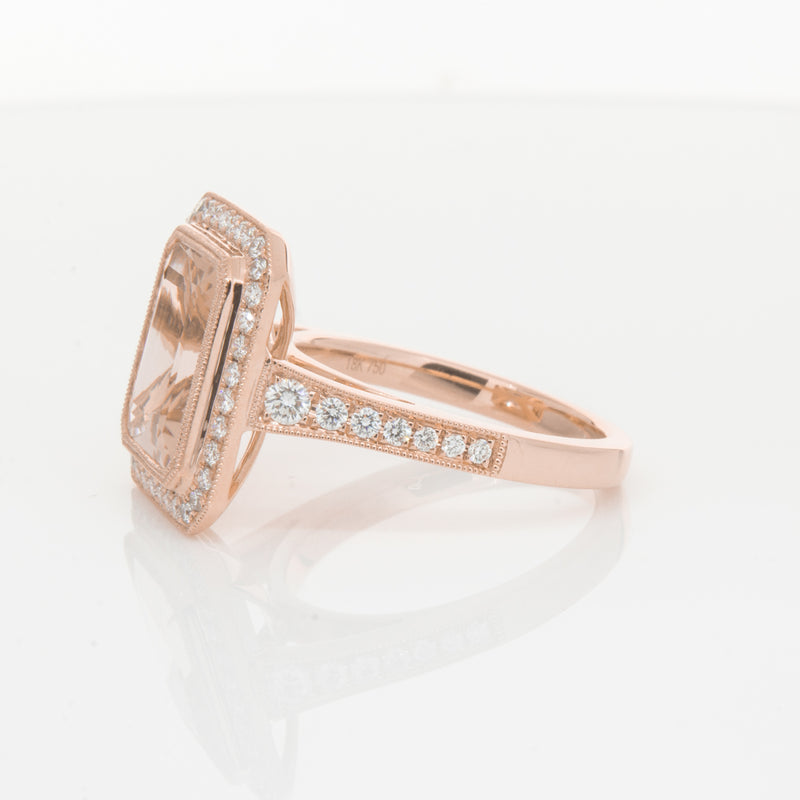 18ct Rose Gold 3.76ct Morganite & Diamond Ring-Walker & Hall