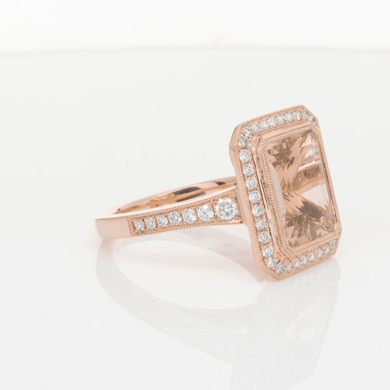 18ct Rose Gold 3.76ct Morganite & Diamond Ring-Walker & Hall