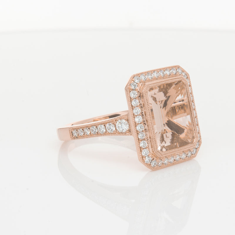 18ct Rose Gold 3.76ct Morganite & Diamond Ring-Walker & Hall