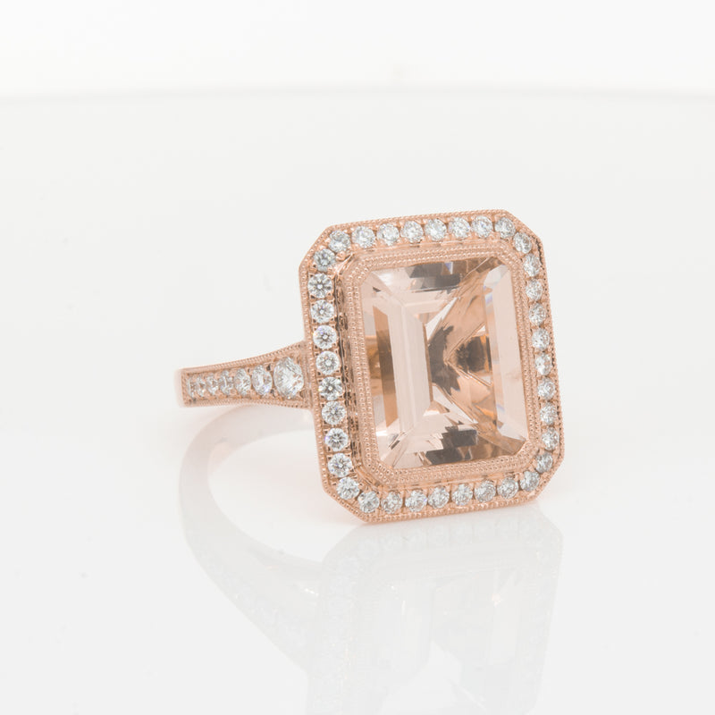 18ct Rose Gold 3.76ct Morganite & Diamond Ring-Walker & Hall