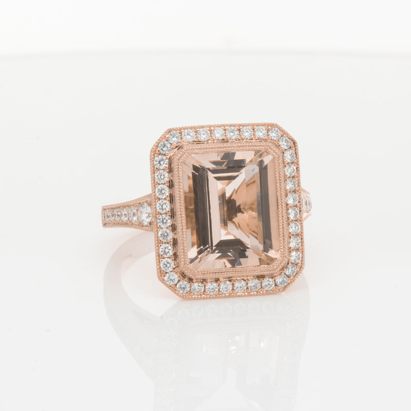 18ct Rose Gold 3.76ct Morganite & Diamond Ring-Walker & Hall
