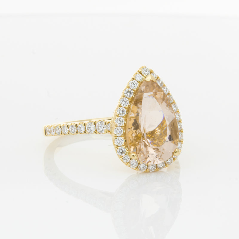 18ct Yellow Gold Morganite & Diamond Sierra Ring-Ring-Walker & Hall