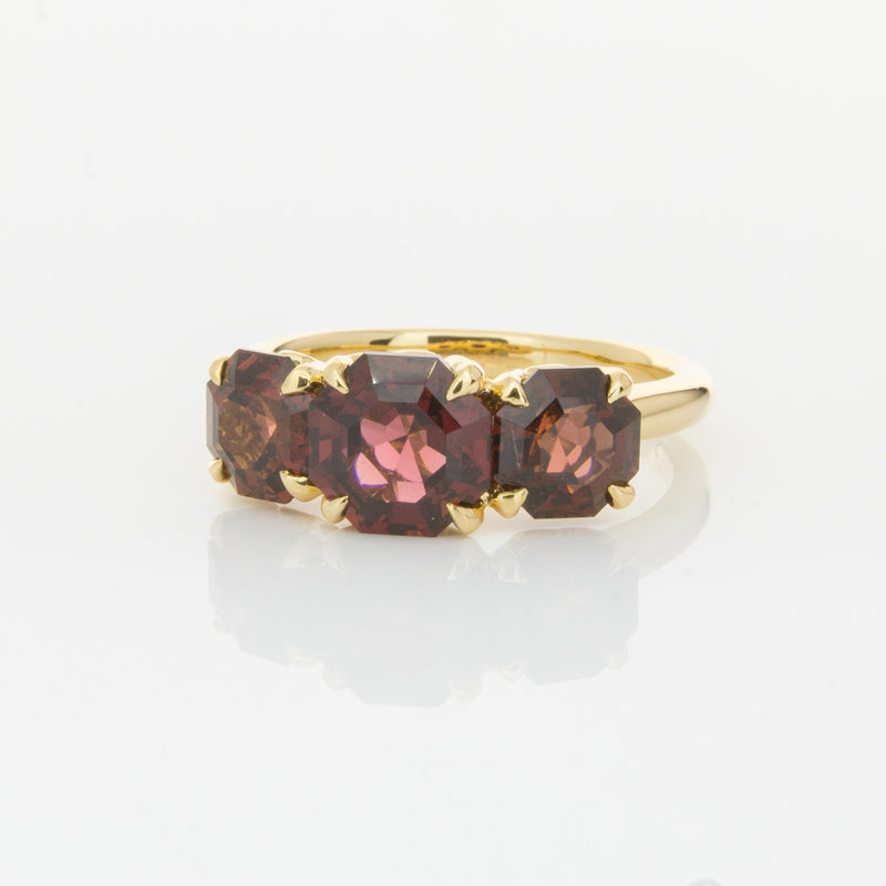 18ct Yellow Gold Three Stone Garnet Octavia Ring-Ring-Walker & Hall