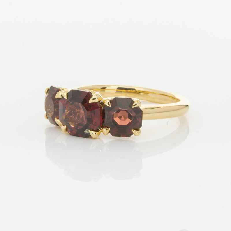 18ct Yellow Gold Three Stone Garnet Octavia Ring-Ring-Walker & Hall