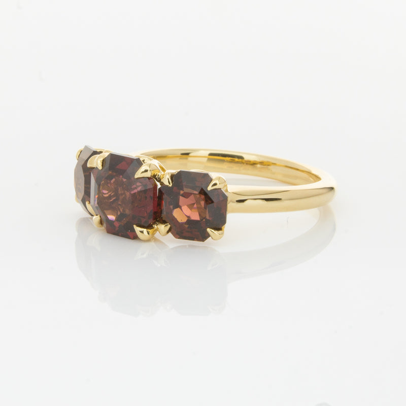 18ct Yellow Gold Three Stone Garnet Octavia Ring-Ring-Walker & Hall