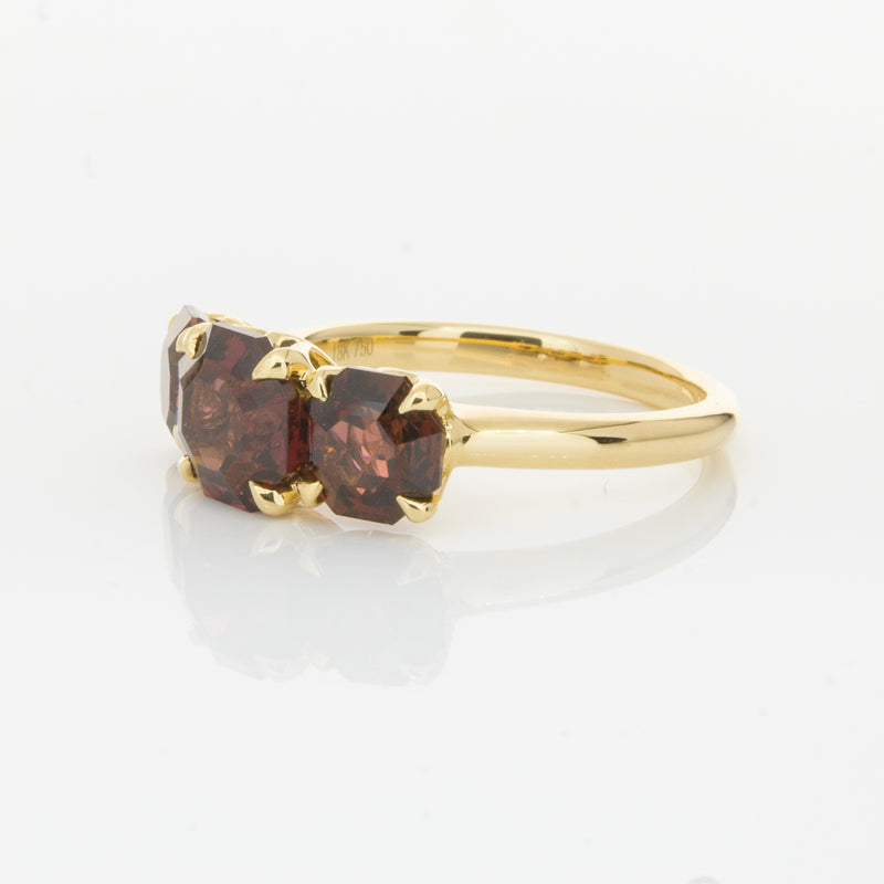 18ct Yellow Gold Three Stone Garnet Octavia Ring-Ring-Walker & Hall