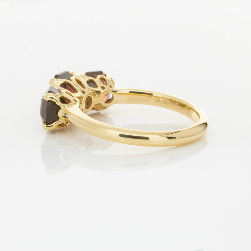 18ct Yellow Gold Three Stone Garnet Octavia Ring-Ring-Walker & Hall