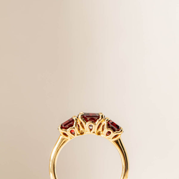 18ct Yellow Gold Three Stone Garnet Octavia Ring - Ring - Walker & Hall