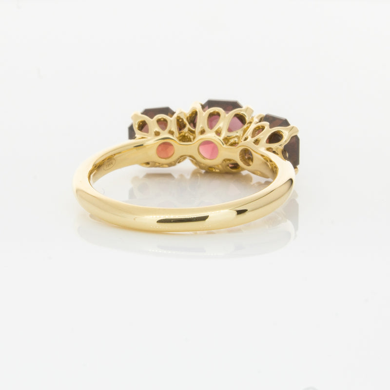 18ct Yellow Gold Three Stone Garnet Octavia Ring-Ring-Walker & Hall