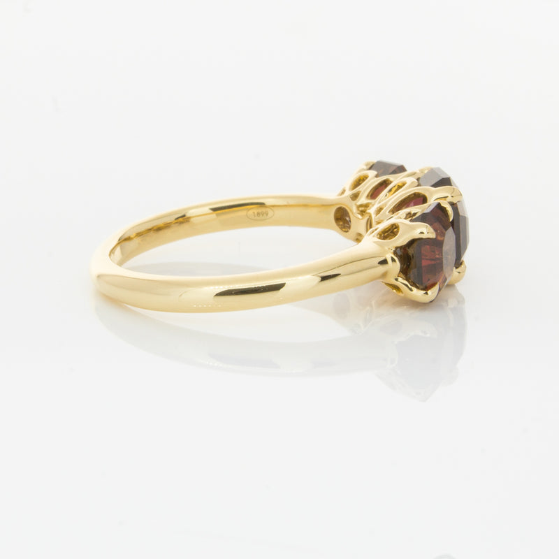 18ct Yellow Gold Three Stone Garnet Octavia Ring-Ring-Walker & Hall