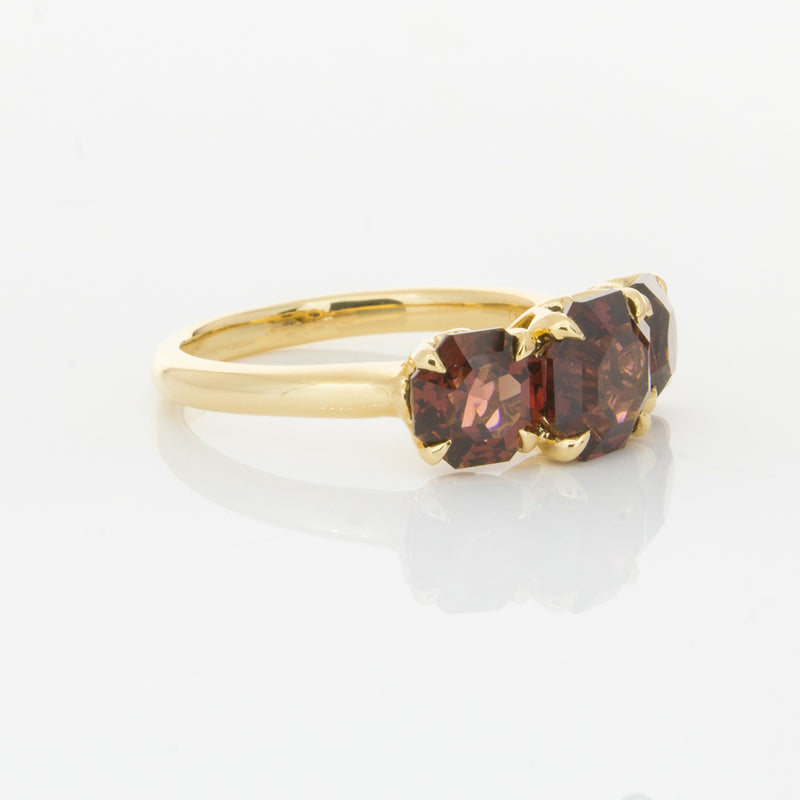 18ct Yellow Gold Three Stone Garnet Octavia Ring-Ring-Walker & Hall