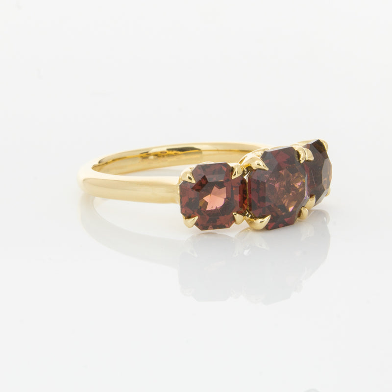 18ct Yellow Gold Three Stone Garnet Octavia Ring-Ring-Walker & Hall