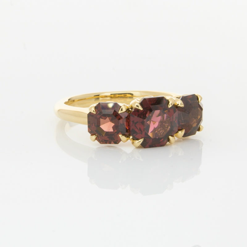 18ct Yellow Gold Three Stone Garnet Octavia Ring-Ring-Walker & Hall