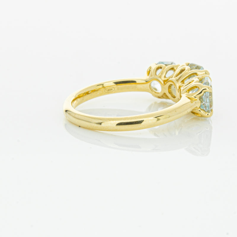 18ct Yellow Gold Three Stone Aquamarine Octavia Ring-Ring-Walker & Hall
