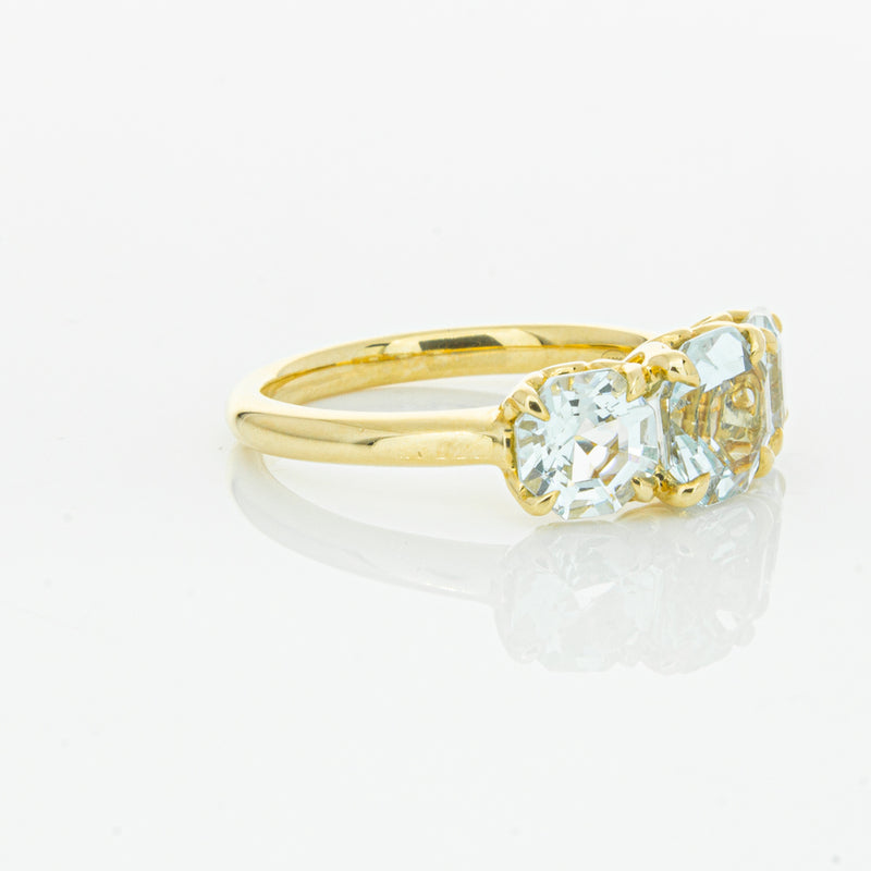18ct Yellow Gold Three Stone Aquamarine Octavia Ring-Ring-Walker & Hall
