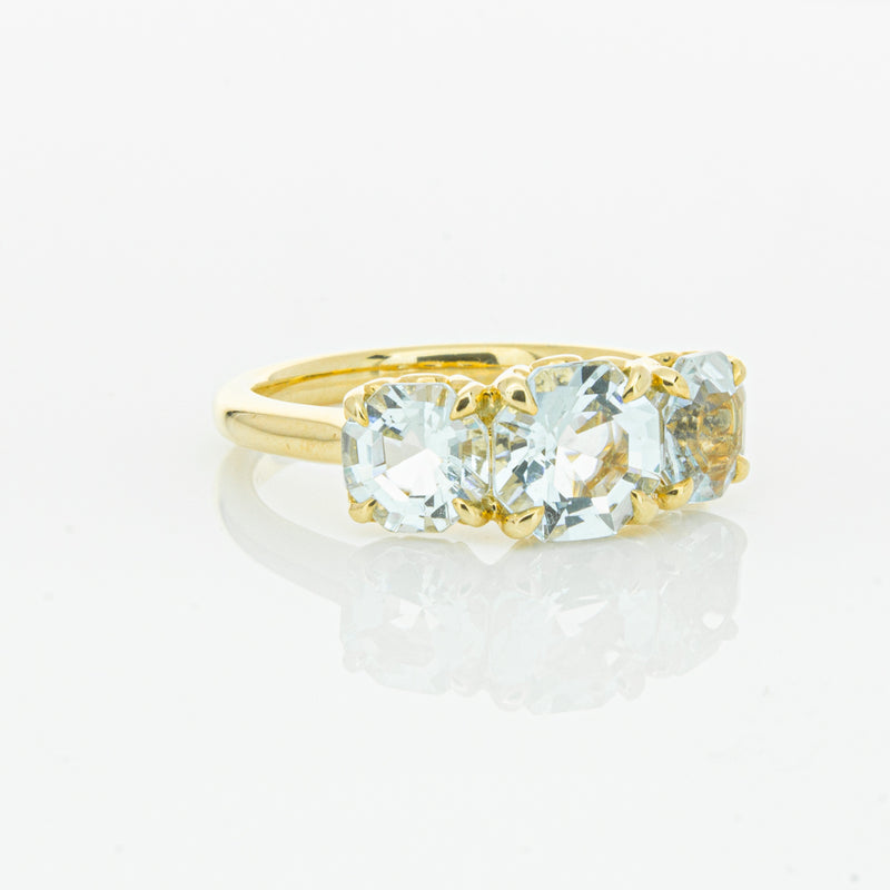 18ct Yellow Gold Three Stone Aquamarine Octavia Ring-Ring-Walker & Hall
