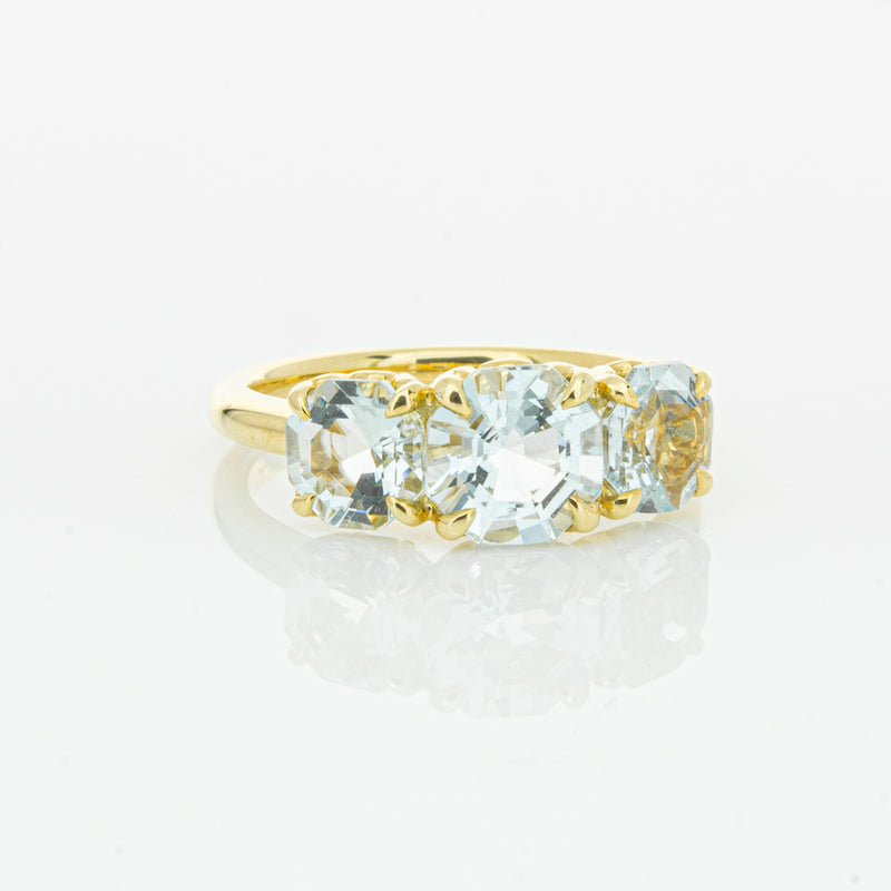 18ct Yellow Gold Three Stone Aquamarine Octavia Ring-Ring-Walker & Hall