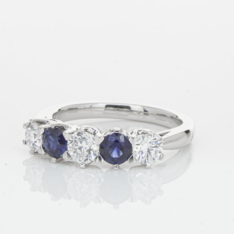 18ct White Gold Sapphire & Diamond Pentagon Ring-Ring-Walker & Hall