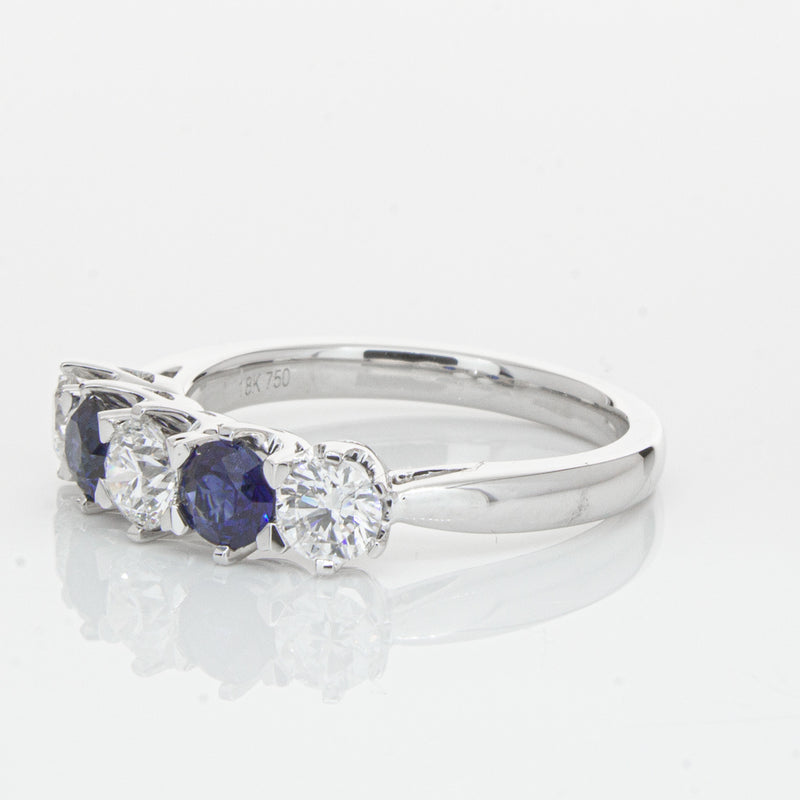 18ct White Gold Sapphire & Diamond Pentagon Ring-Ring-Walker & Hall