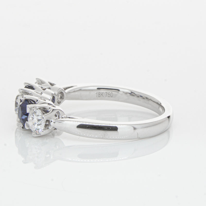 18ct White Gold Sapphire & Diamond Pentagon Ring-Ring-Walker & Hall