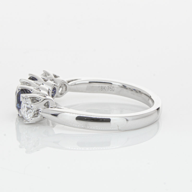 18ct White Gold Sapphire & Diamond Pentagon Ring-Ring-Walker & Hall
