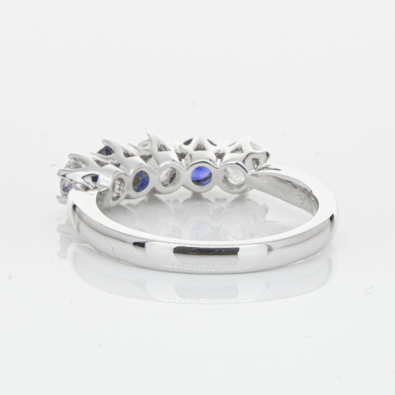 18ct White Gold Sapphire & Diamond Pentagon Ring-Ring-Walker & Hall