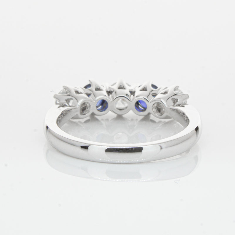 18ct White Gold Sapphire & Diamond Pentagon Ring-Ring-Walker & Hall