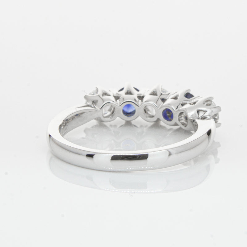 18ct White Gold Sapphire & Diamond Pentagon Ring-Ring-Walker & Hall