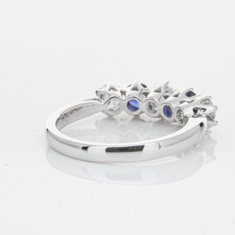 18ct White Gold Sapphire & Diamond Pentagon Ring-Ring-Walker & Hall
