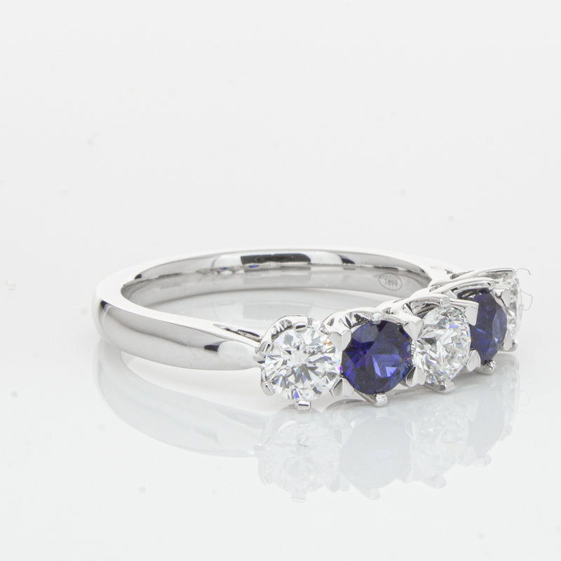 18ct White Gold Sapphire & Diamond Pentagon Ring-Ring-Walker & Hall