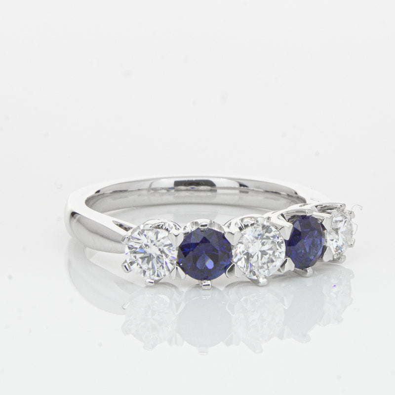 18ct White Gold Sapphire & Diamond Pentagon Ring-Ring-Walker & Hall