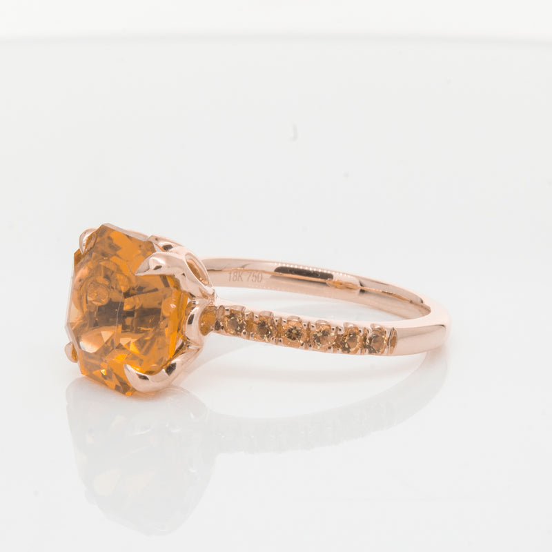 18ct Rose Gold Citrine Octavus Ring-Ring-Walker & Hall