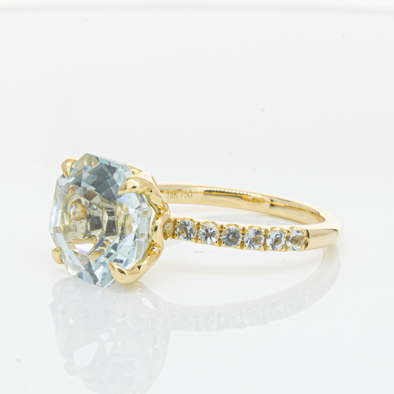 18ct Yellow Gold Aquamarine Octavus Ring-Ring-Walker & Hall