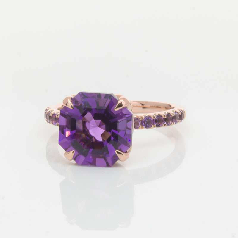 18ct Rose Gold Amethyst Octavus Ring-Ring-Walker & Hall