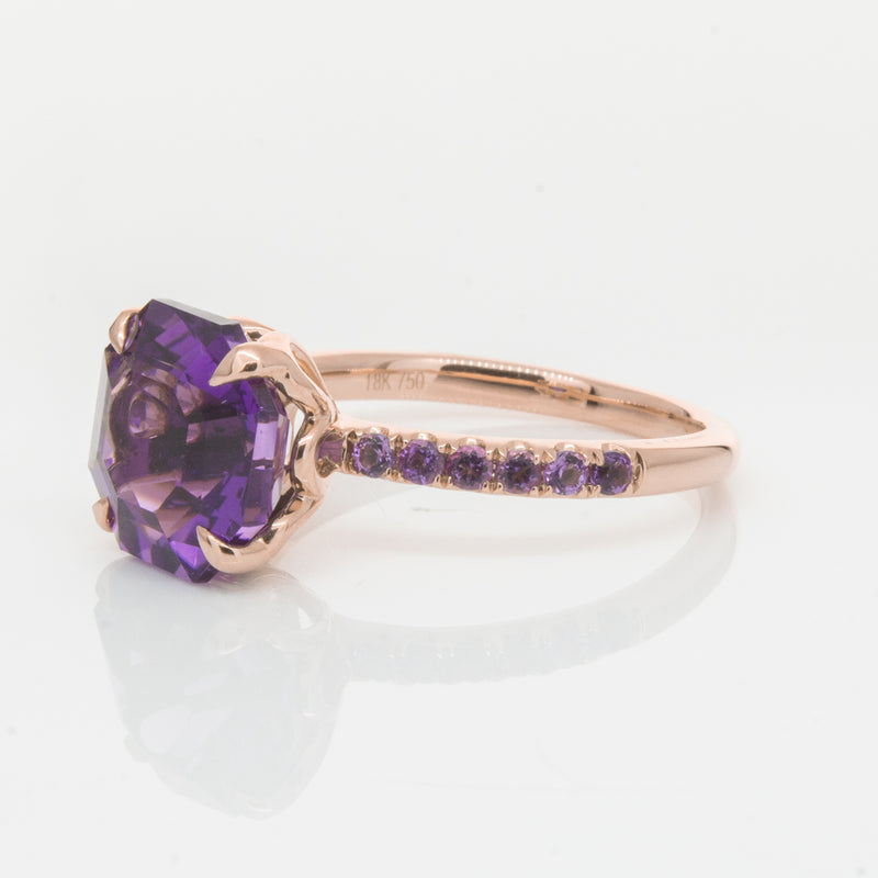 18ct Rose Gold Amethyst Octavus Ring-Ring-Walker & Hall