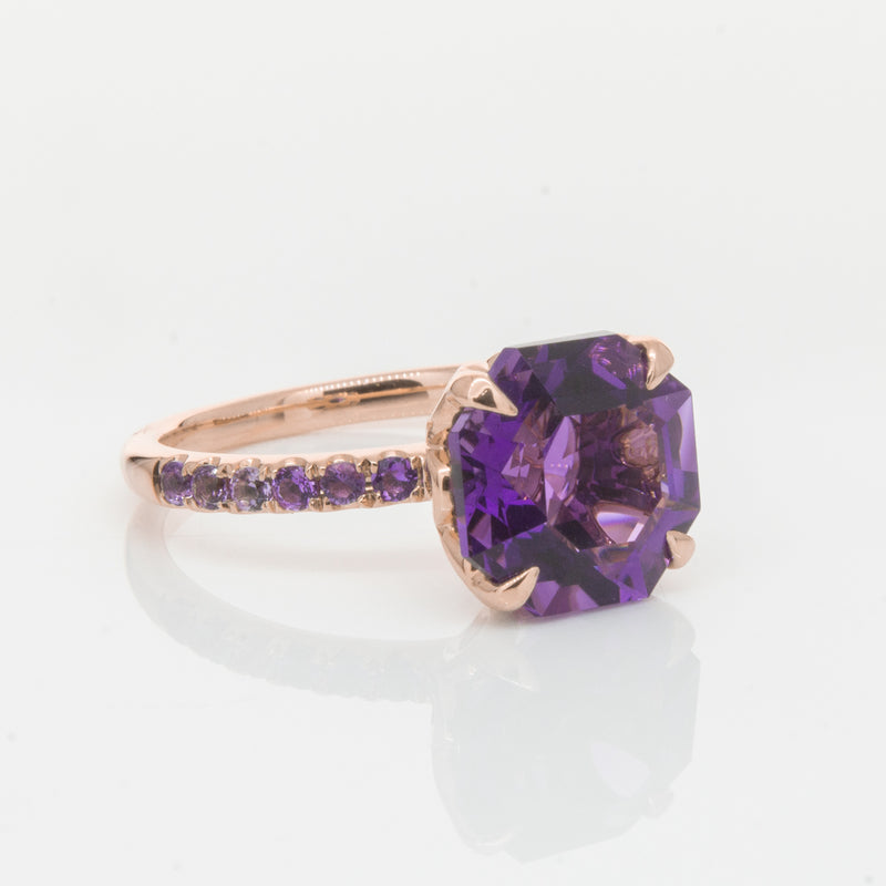 18ct Rose Gold Amethyst Octavus Ring-Ring-Walker & Hall