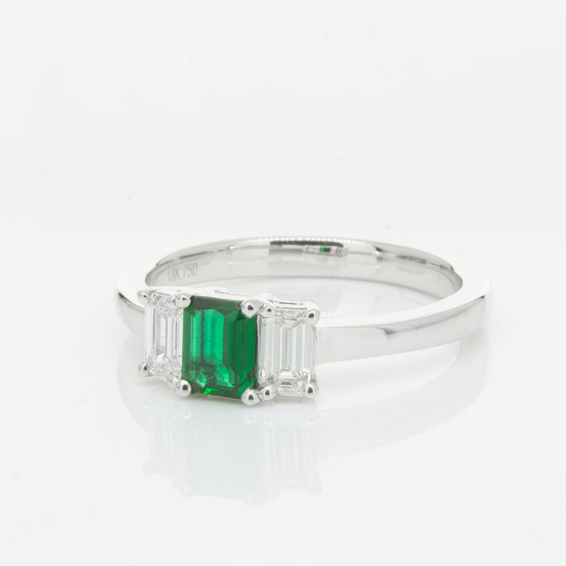 18ct White Gold Emerald & Diamond Odyssey Ring-Ring-Walker & Hall