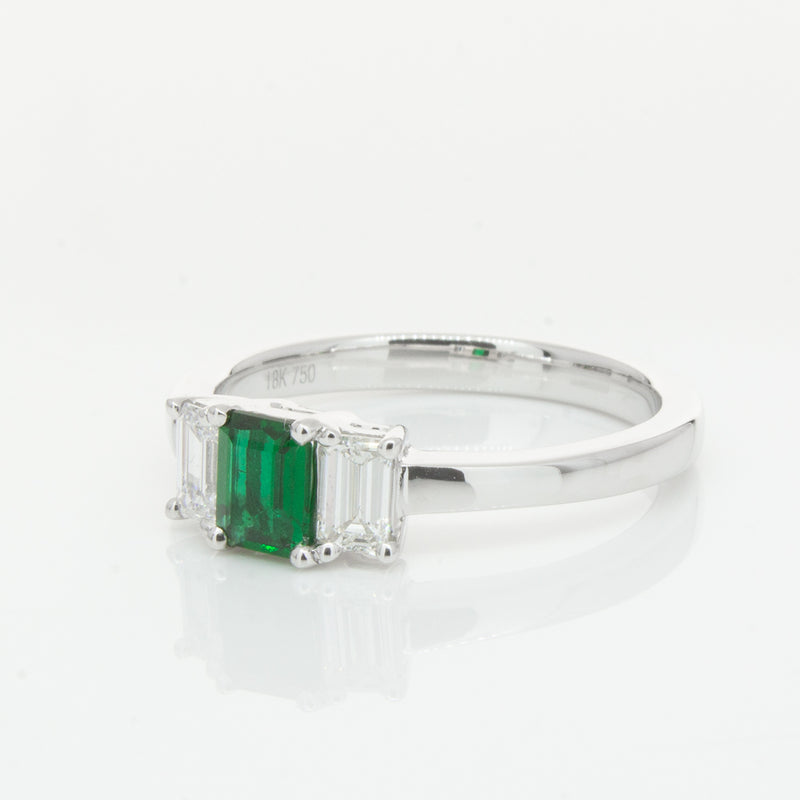 18ct White Gold Emerald & Diamond Odyssey Ring-Ring-Walker & Hall