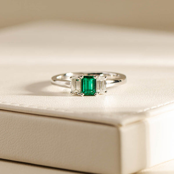 18ct White Gold .34ct Emerald & Diamond Odyssey Ring - Walker & Hall