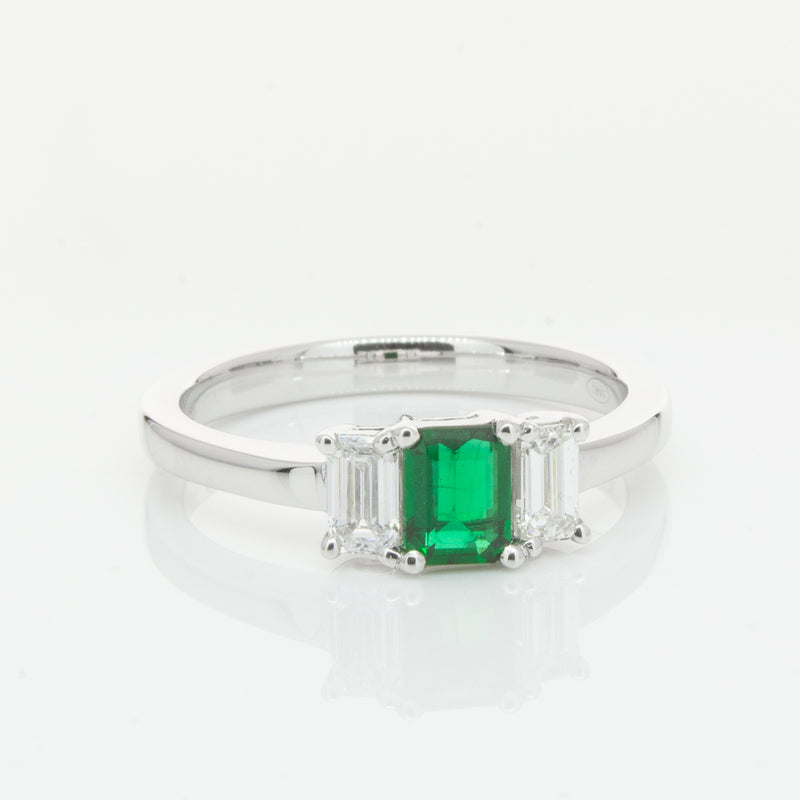 18ct White Gold Emerald & Diamond Odyssey Ring-Ring-Walker & Hall