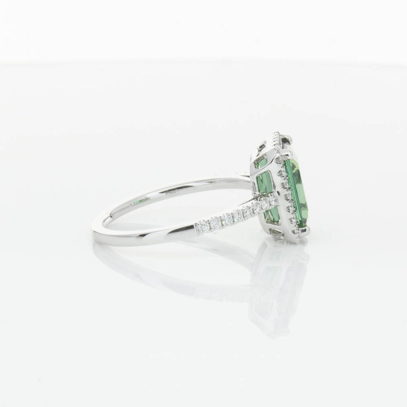 18ct White Gold Green Tourmaline & Diamond Ring-Ring-Walker & Hall