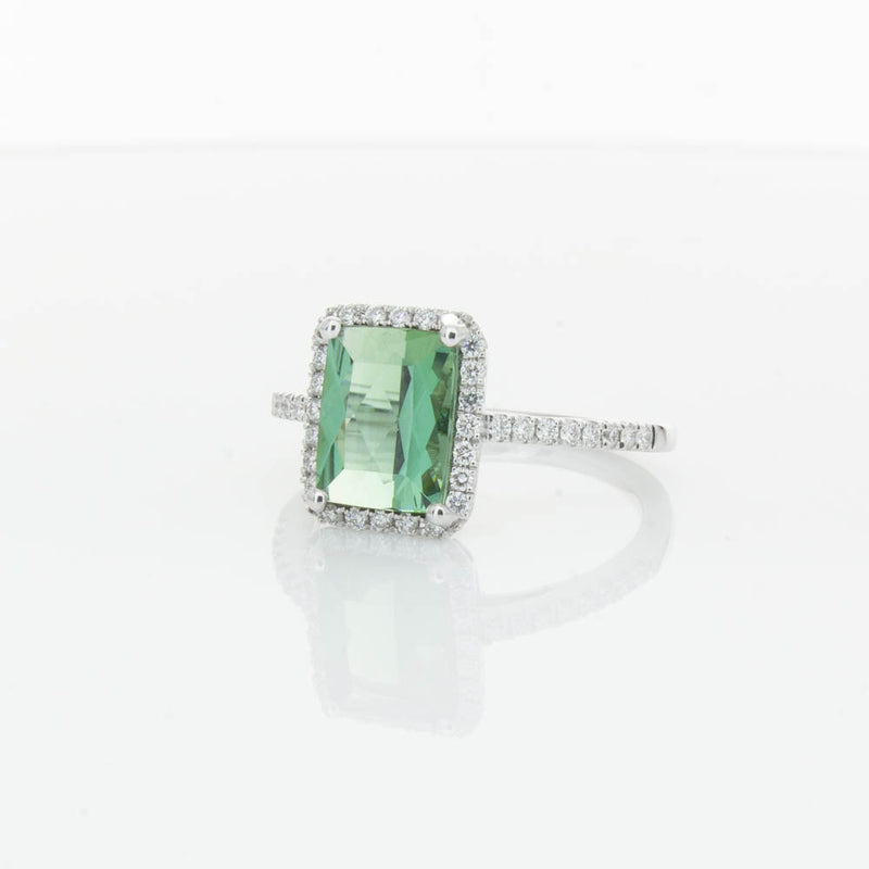 18ct White Gold Green Tourmaline & Diamond Ring-Ring-Walker & Hall