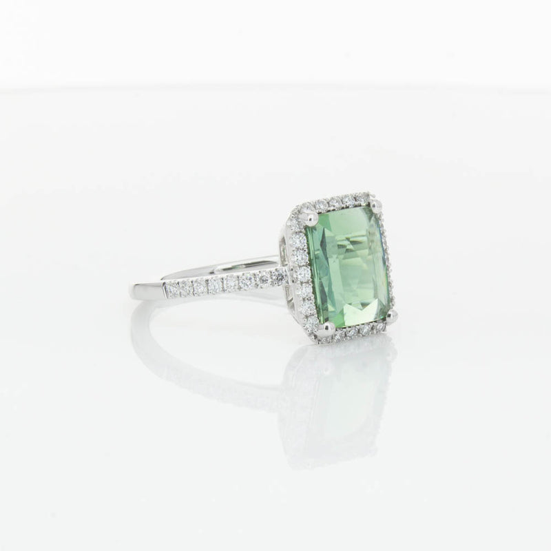 18ct White Gold Green Tourmaline & Diamond Ring-Ring-Walker & Hall