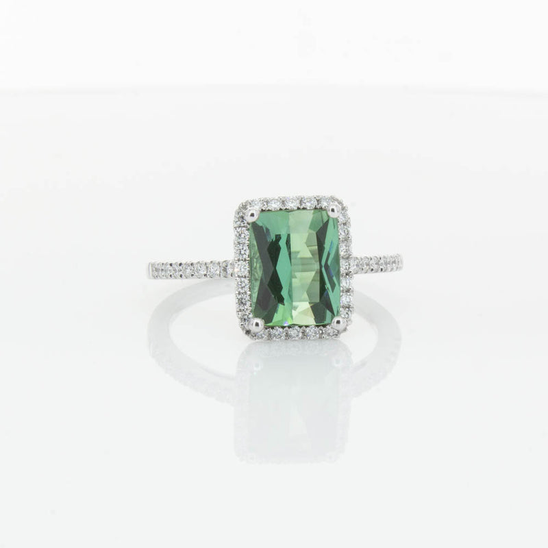 18ct White Gold Green Tourmaline & Diamond Ring-Ring-Walker & Hall