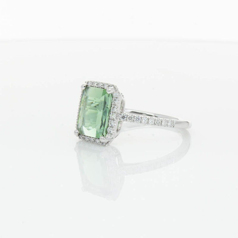 18ct White Gold Green Tourmaline & Diamond Ring-Ring-Walker & Hall