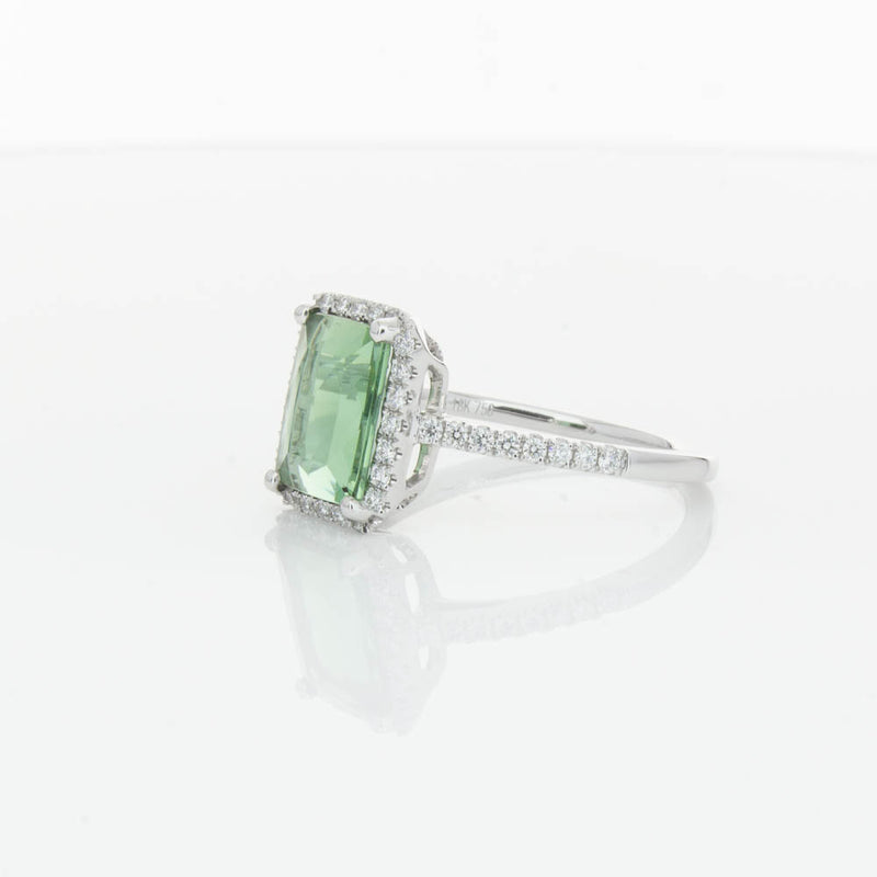 18ct White Gold Green Tourmaline & Diamond Ring-Ring-Walker & Hall