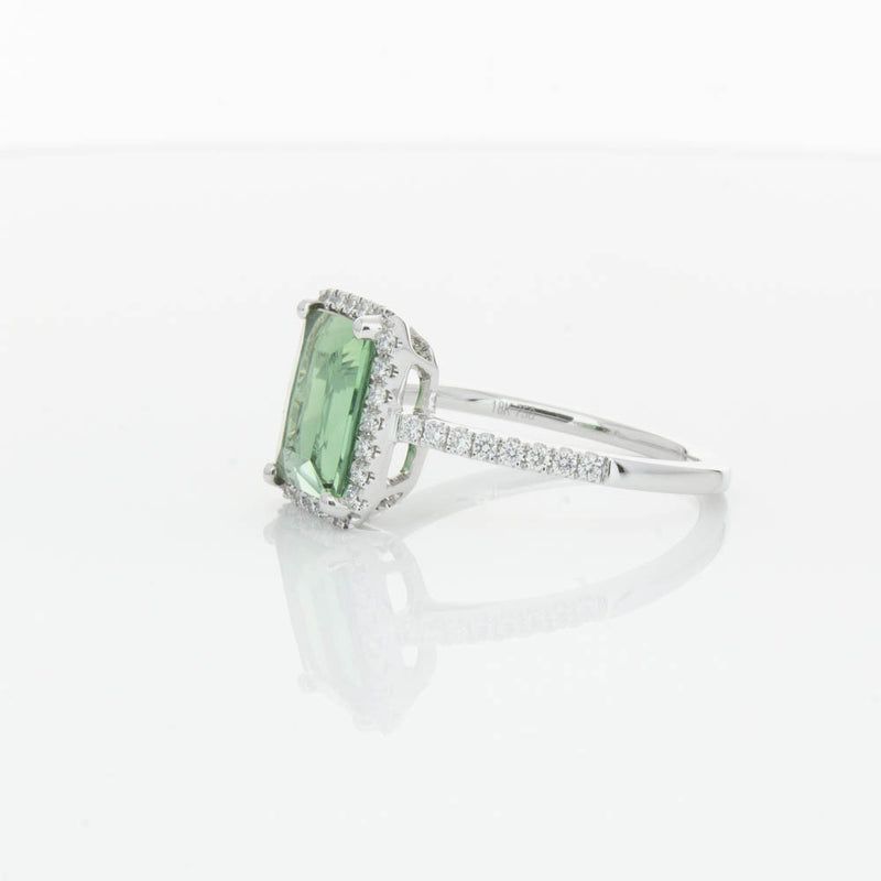 18ct White Gold Green Tourmaline & Diamond Ring-Ring-Walker & Hall